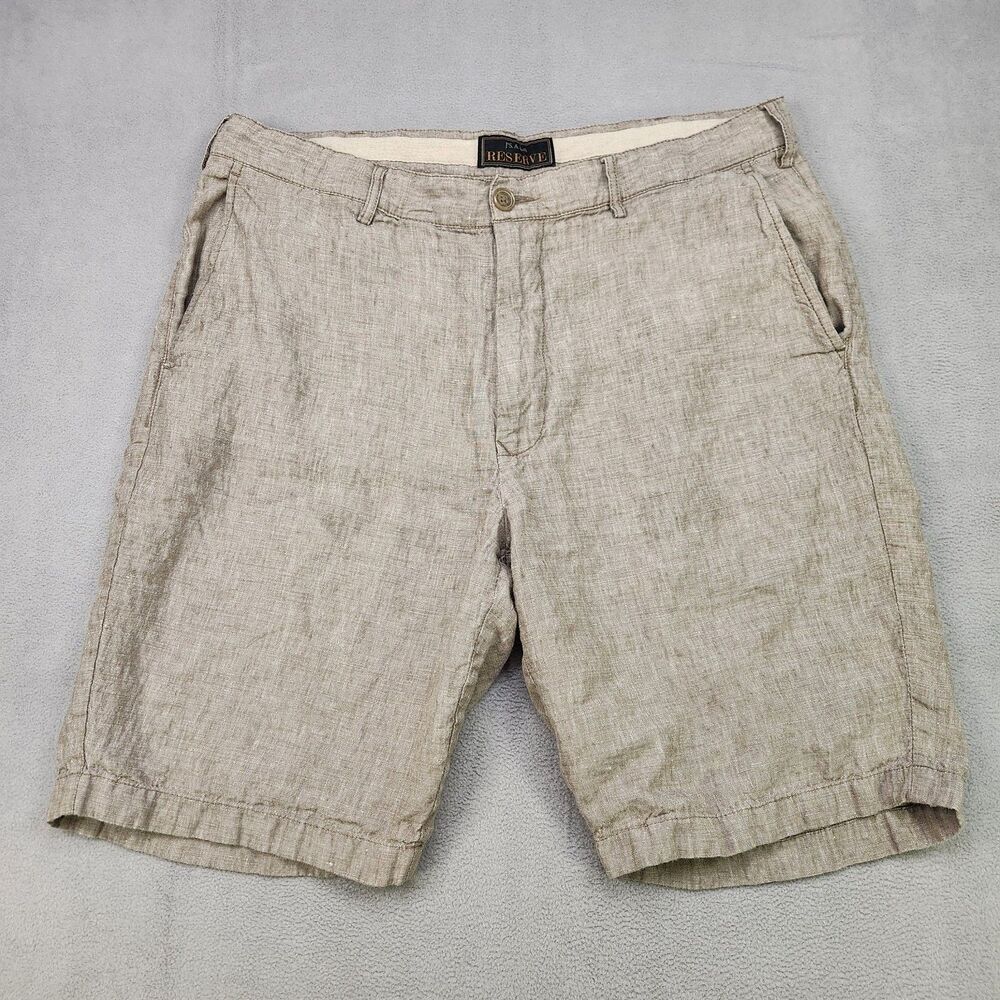 Jos.‎ A Bank Reserve Shorts Men's 36 Beige 100% Linen Chino Beach Flat Preppy 9"